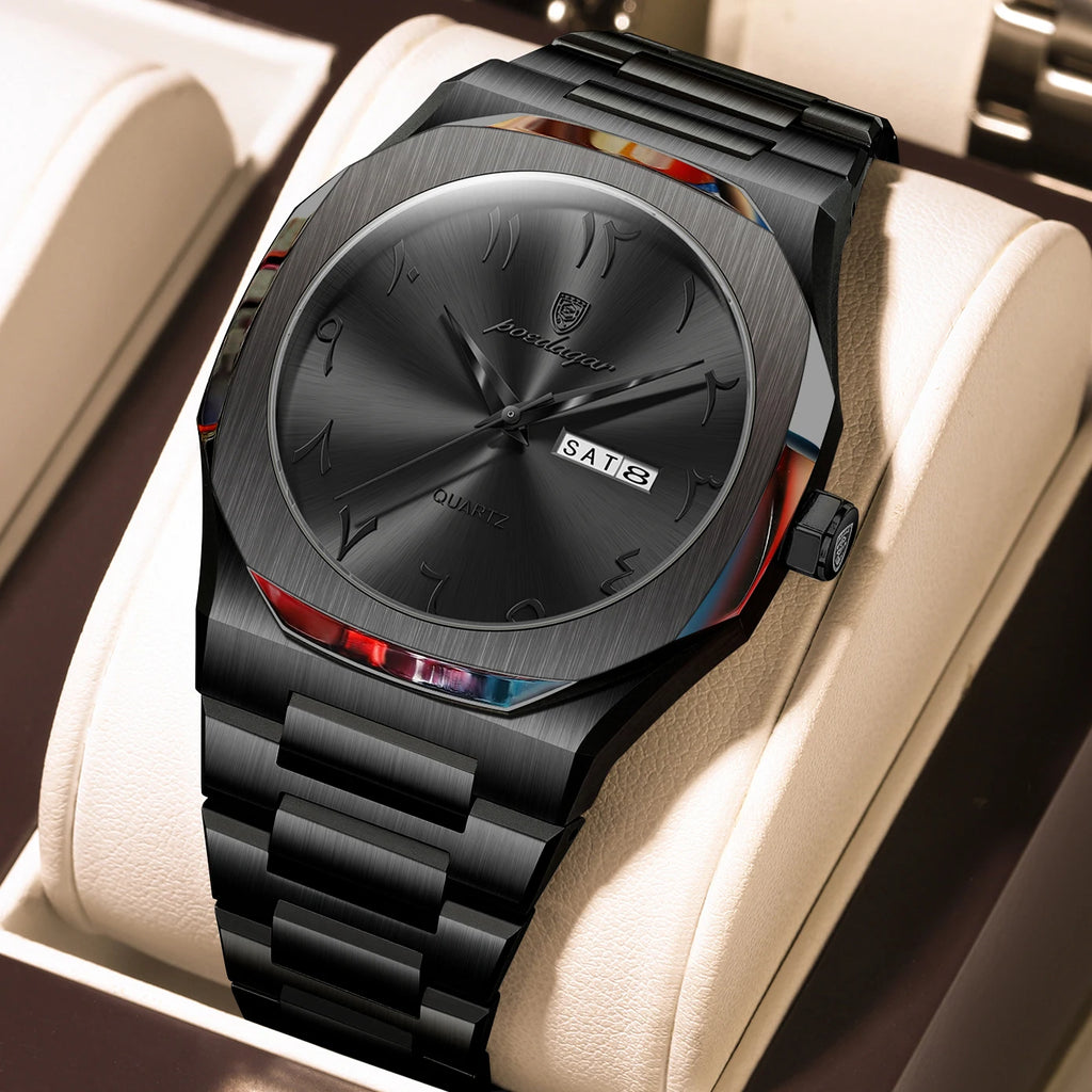 POEDAGAR Military Watch For Men Waterproof Luxury Week Calendar Man Wristwatch Quartz Stainless Steel Fashion Men's Watches Male