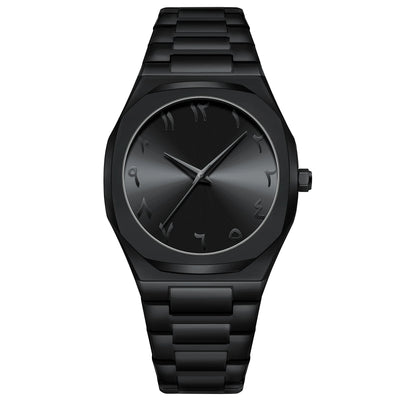 Modern minimalist personality creative all-black men's watch Arabic digital sports leisure alloy men's watch unique design watch