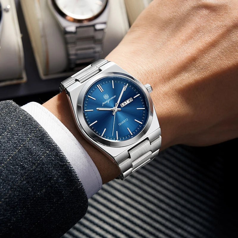 PENGAGAR Luxury Sport Quartz Man Wristwatch Waterproof Luminous Date Week Men Watches Stainless Steel Men's Watch Male Reloj+box