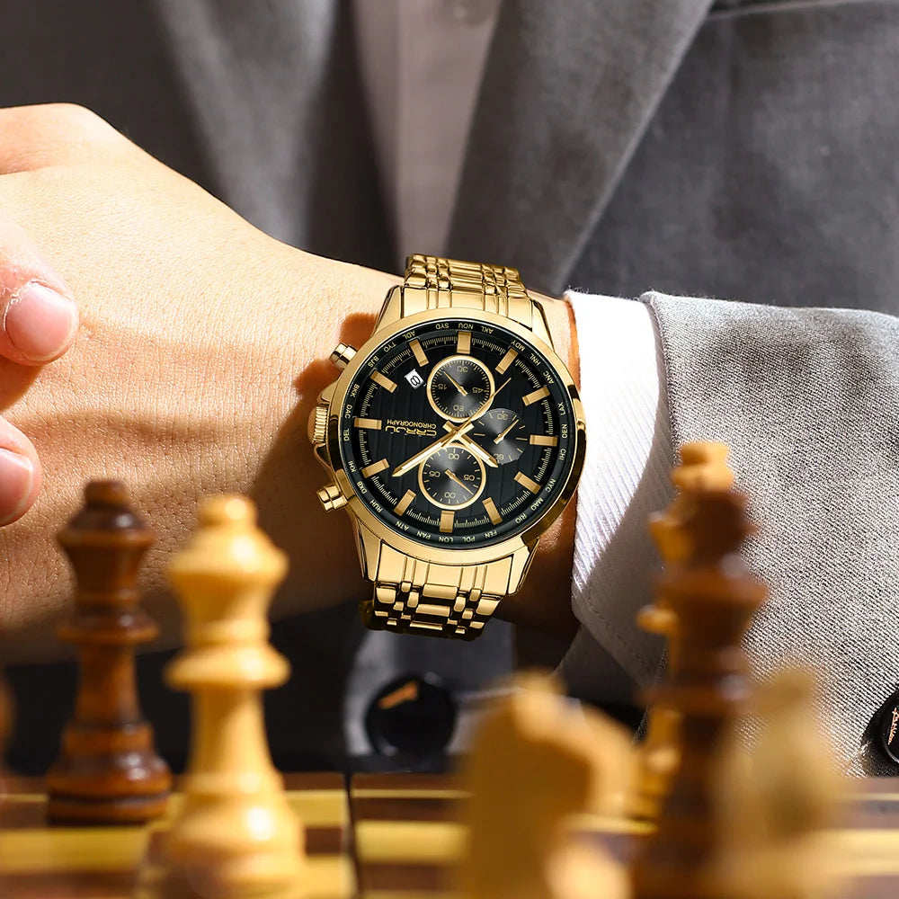 CRRJU Brand Creative Multifunction Male Wristwatch Date Display Stainless steel Men Quartz Watch Waterproof Sports Chronograph