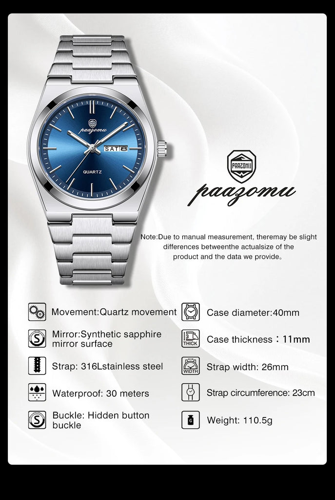 PENGAGAR Luxury Sport Quartz Man Wristwatch Waterproof Luminous Date Week Men Watches Stainless Steel Men's Watch Male Reloj+box