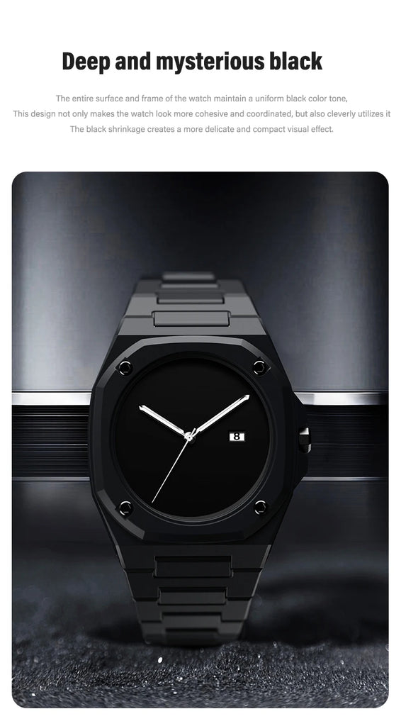 Premium Men's Black Watch with Calendar, Quartz Movement, Gift Box, Polycarbonate Plastic Case, Women's Attention