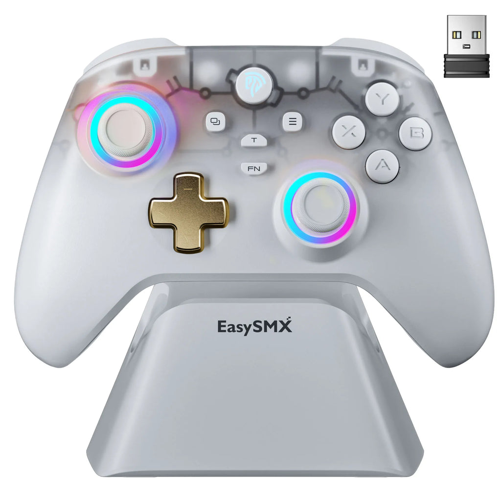 EasySMX D05 Wireless Gaming Controller Gamepad for PC/Switch/TV/Phone with Charging Dock RGB Hall Effect Joysticks Triggers