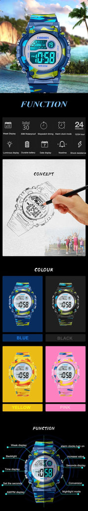 Sport Digital Watch for Kids Waterproof Luminous Children's Electronic LED Watch Fashion Multi-function Week Display Kids Watch