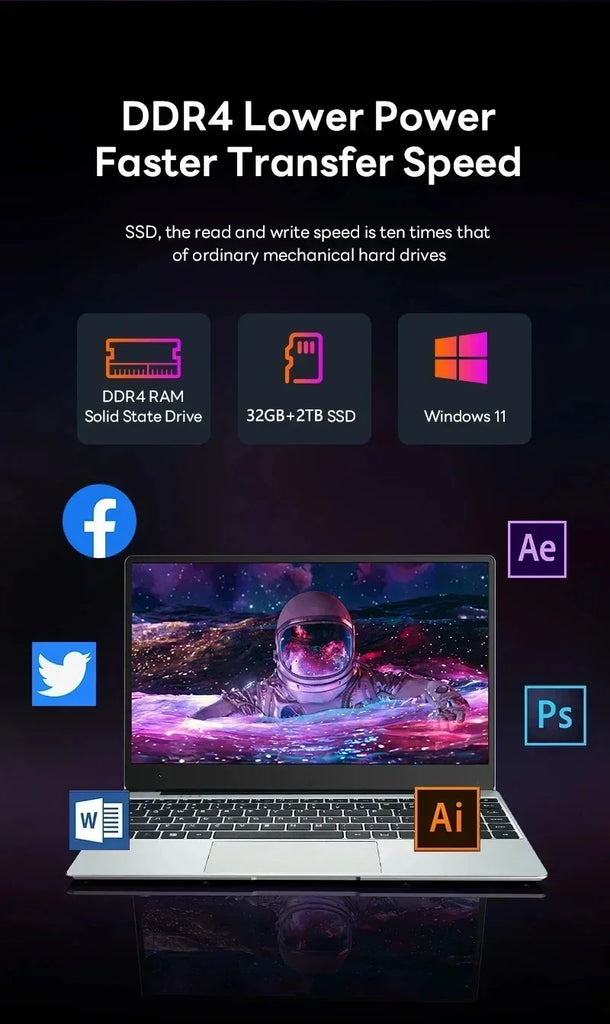 LENO HOT Ultra Slim 14.1" Laptop 32GB 2TB Windows 11 Intel Core i7 8650U Gaming Computer PC Gamer office Notebook 1920*1080 HD