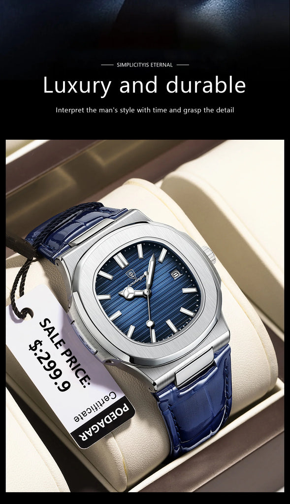 POEDAGAR Top Luxury Man Watch Date Waterproof Luminous Leather Watches For Men High Quality Square Men's Quartz Wristwatch Reloj