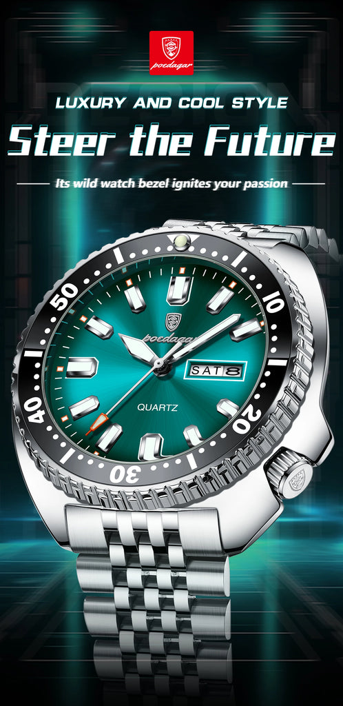 POEDAGAR Business Men Watch Date Week Waterproof Luminous Luxury Man Wristwatch Sports Stainless Steel Men's Quartz Watches Male