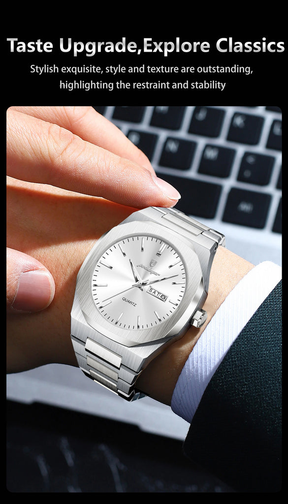POEDAGAR Fashion Brand Male Wristwatch Waterproof Luminous Stainless Steel Men Clock Date Week Casual Quartz Men's Watches Reloj