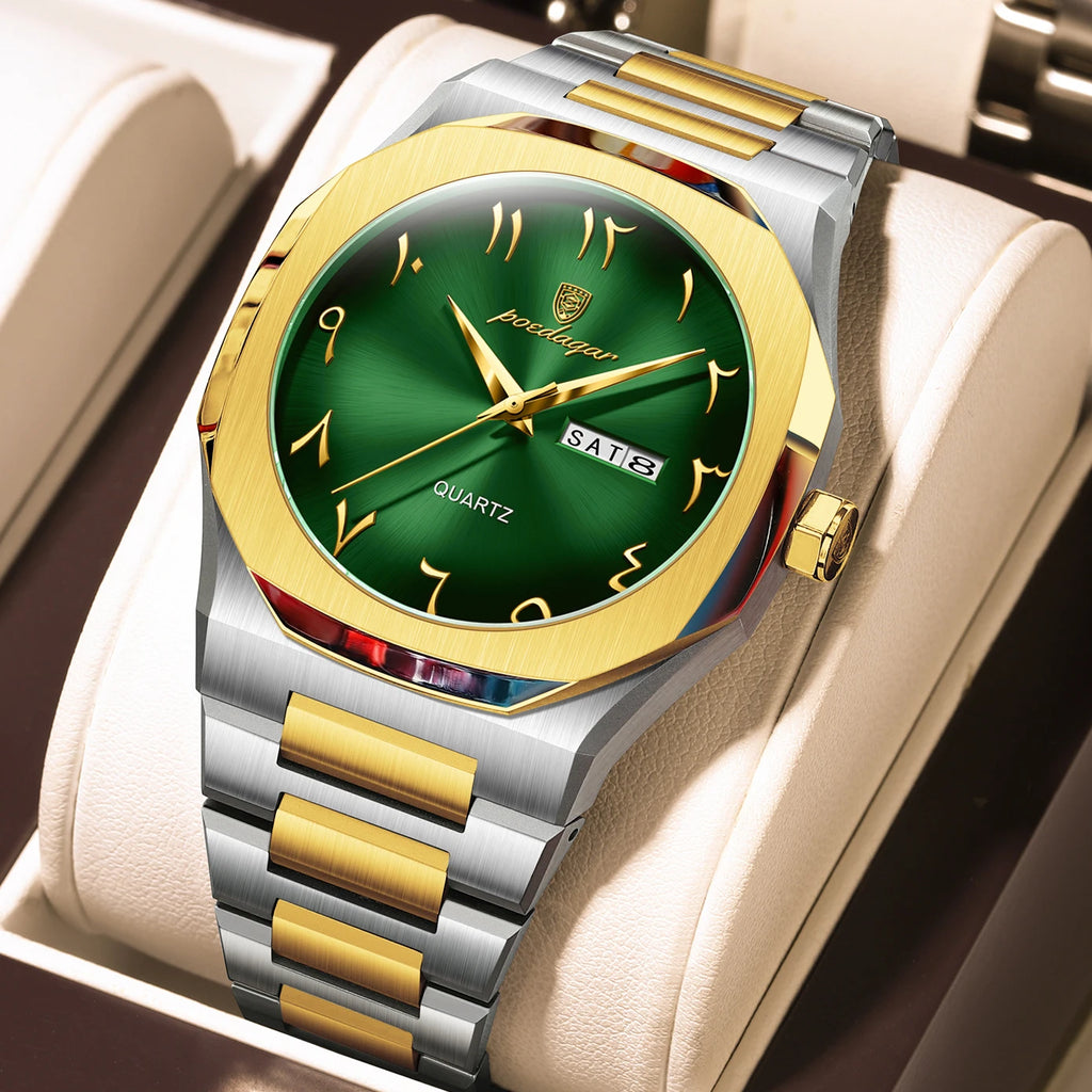 POEDAGAR Military Watch For Men Waterproof Luxury Week Calendar Man Wristwatch Quartz Stainless Steel Fashion Men's Watches Male