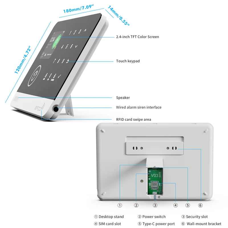 Tuya Smart WiFi GSM Home Security Alarm System - Touch Keyboard RFID APP Control Wireless Anti-Theft with Volume Adjustable