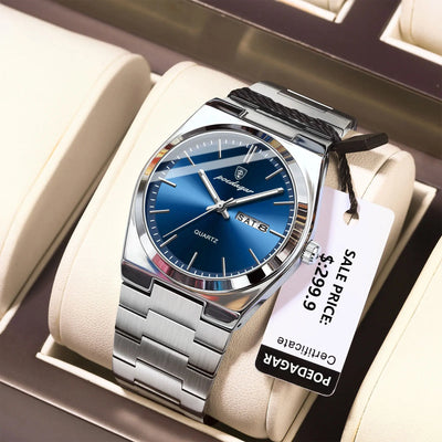 POEDAGAR Luxury Watches For Men Stainless Steel Waterproof Luminous Man Watch Date Week Fashion Casual Men's Quartz Watch Reloj