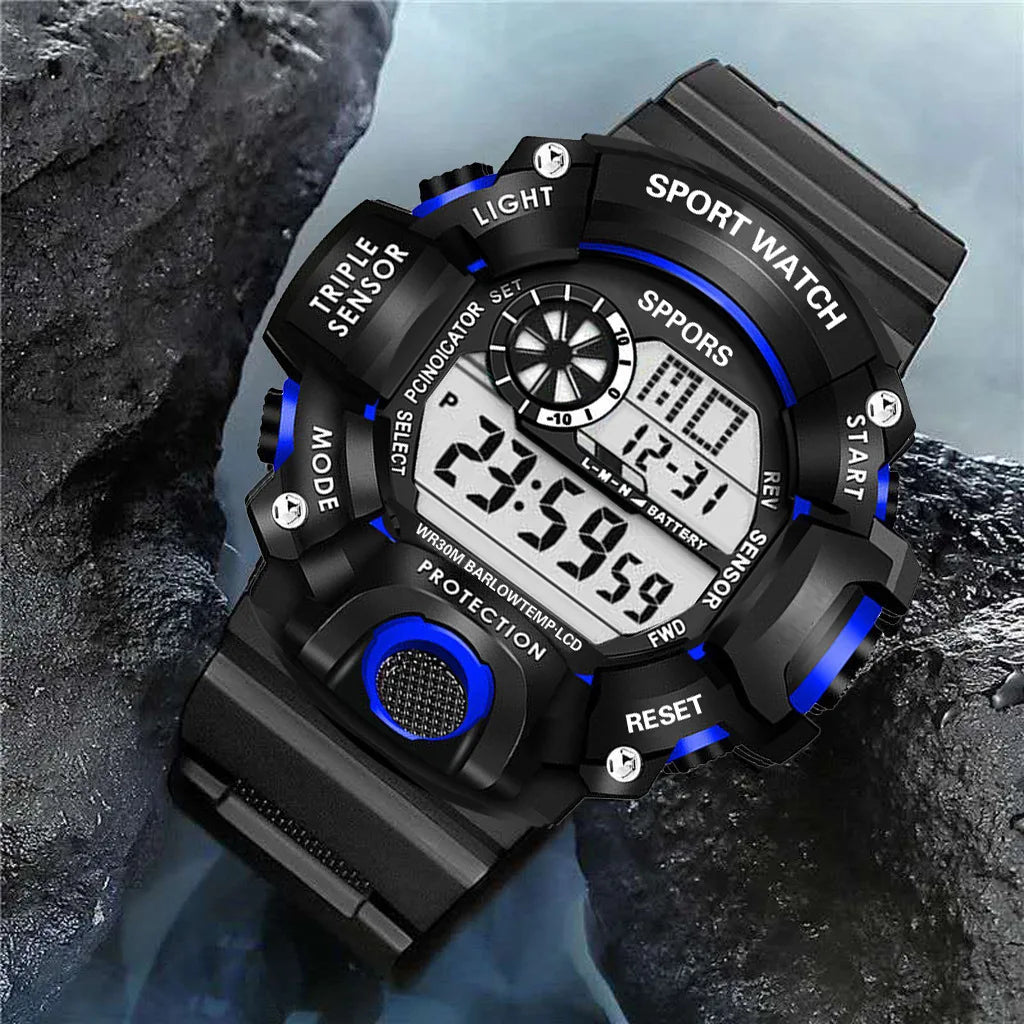 Men's Watch Fashion Sports Electronic Wristwatch Large dial Multifunctional Waterproof Luminous Alarm Kids Male's Military Watch