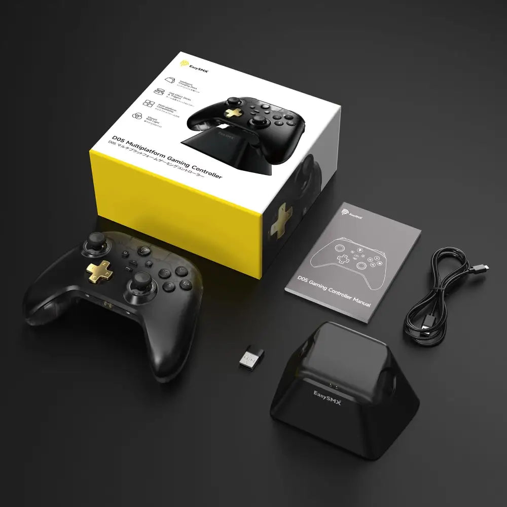 EasySMX D05 Wireless Gaming Controller Gamepad for PC/Switch/TV/Phone with Charging Dock RGB Hall Effect Joysticks Triggers