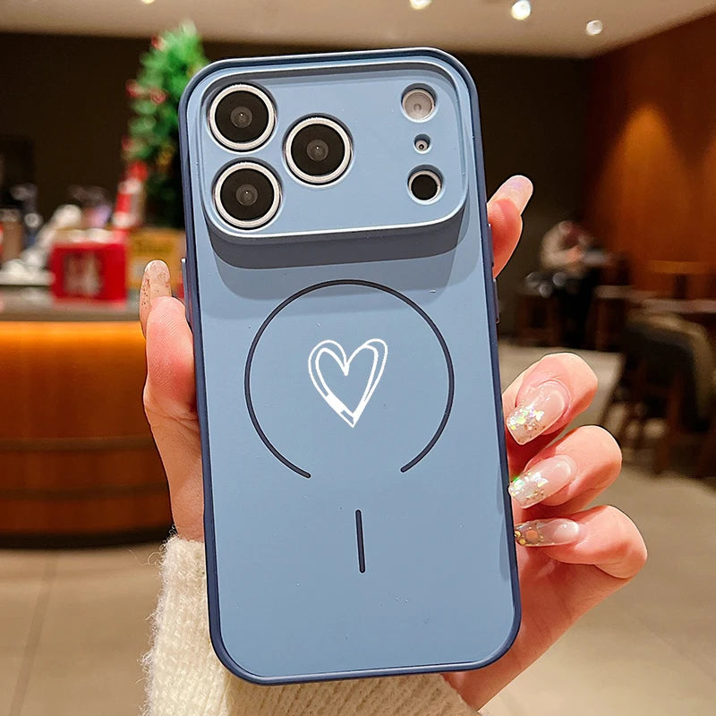 Magnetic Simple Love Print Phone Case For iPhone 17 ProMax 16 15 14 13 Pro Max For Magsafe Wireless Charge Shockproof Hard Cover