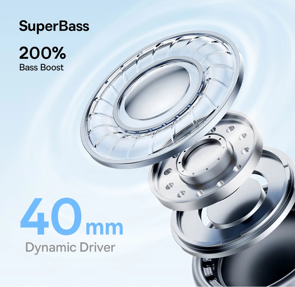 Baseus Wireless Headphones Bluetooth 5.3 HIFI Level Earphone 40mm Driver Foldable Over Ear Headsets 70H Playtime Spatial Audio