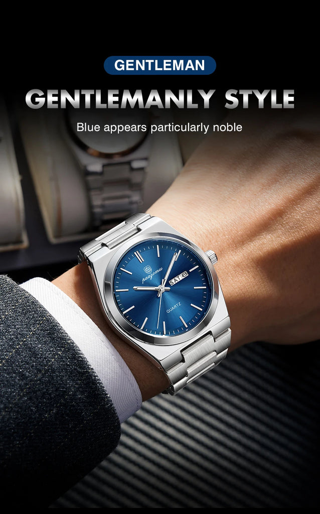 PENGAGAR Luxury Sport Quartz Man Wristwatch Waterproof Luminous Date Week Men Watches Stainless Steel Men's Watch Male Reloj+box