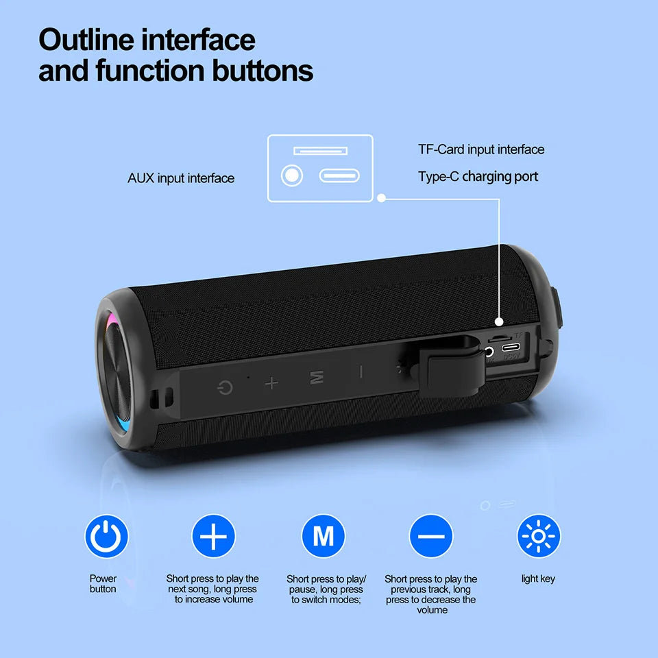 Bluetooth Speaker Wireless LoudSound Subwoofer Outdoor Portable Heavy Bass Fabric Speaker TWS Stereo RGB Ambient Light Speakers