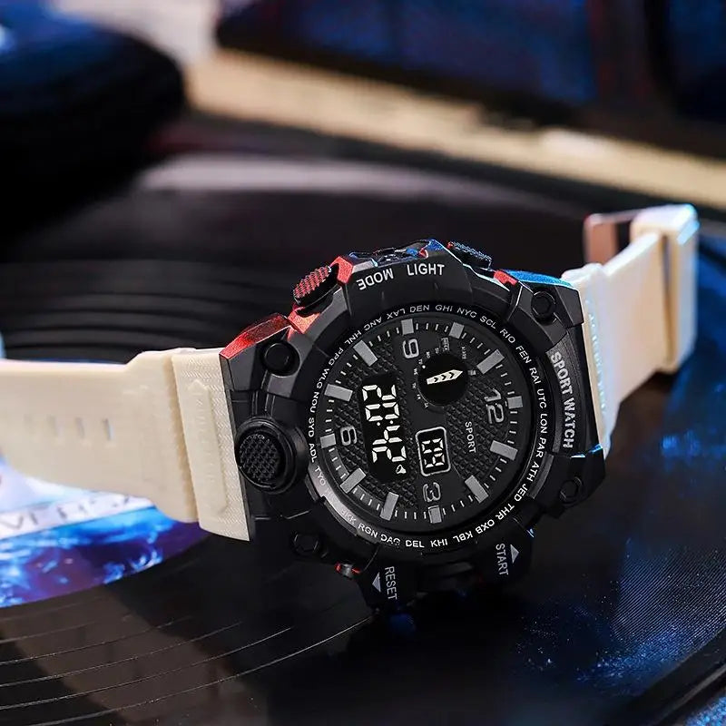 Men's Watch Fashion Sports Electronic Wristwatch Large dial Multifunctional Waterproof Luminous Alarm Kids Male's Military Watch