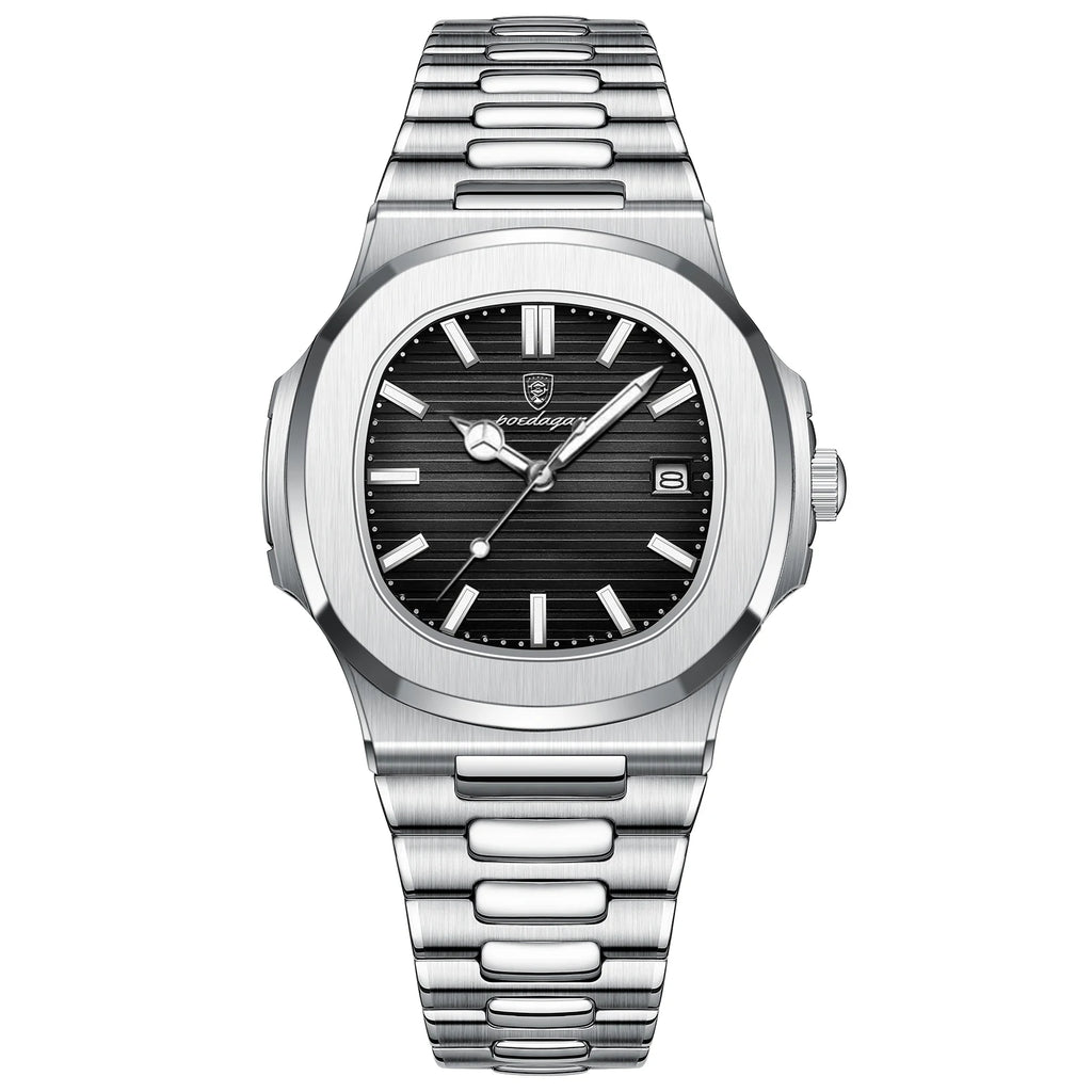 POEDAGAR Luxury Brand Men's Quartz Wristwatch Stainless Steel Waterproof Luminous Date Man Clock Square Business Watches For Men