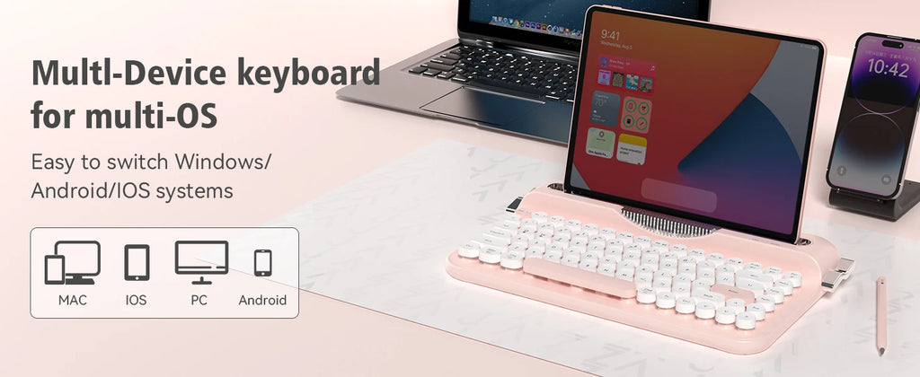 AJAZZ AF84 Multl-Device Keyboard Dual Mode 2.4G/Bluetooth5.0 With Card Slot Bracket Position Typewriter Office Membrane Keyboard