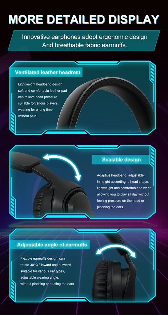GT808 Gaming Earphones are lightweight and cool wireless stereo gaming headphones suitable for laptops and desktops