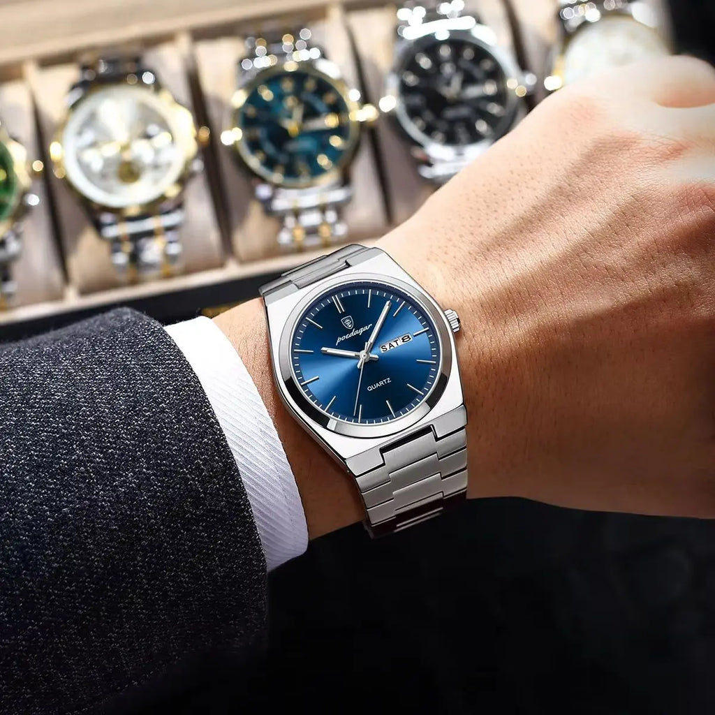 POEDAGAR High Quality Watches For Men Stainless Steel Waterproof Luminous Man Watch Date Week Luxury Business Quartz Men's Watch