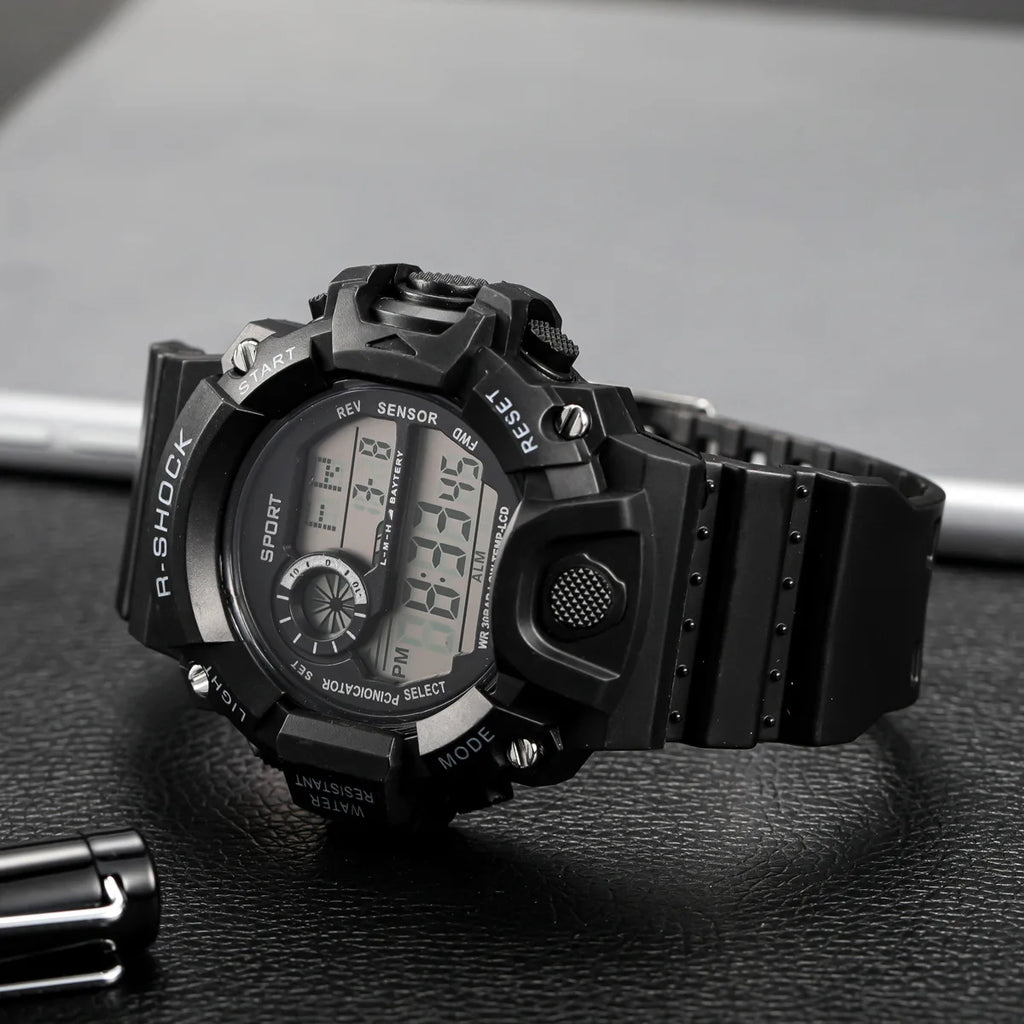 Men's Watch Fashion Sports Electronic Wristwatch Large dial Multifunctional Waterproof Luminous Alarm Kids Male's Military Watch