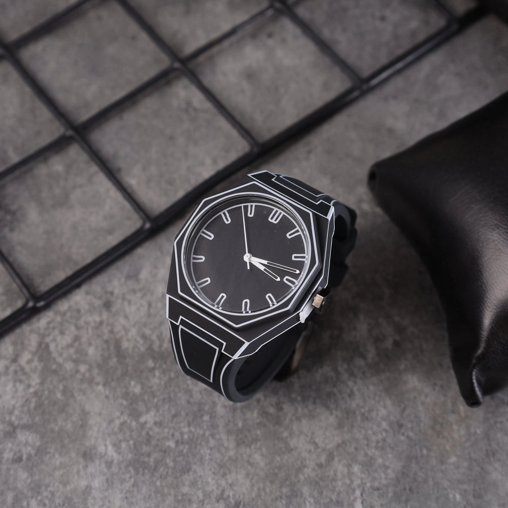 Lightweight Polycarbonate case high tech black men's watch classic simple silicone strap men's quartz watch fashion style clock