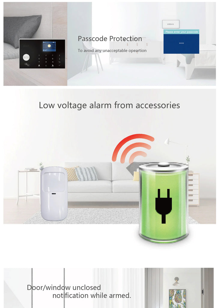 Home 4G GSM Alarm Security System 433MHz Wireless 2.4G WIFI Smart Alarm Kit Works with TUYA Smart Life APP Compatible with Alexa