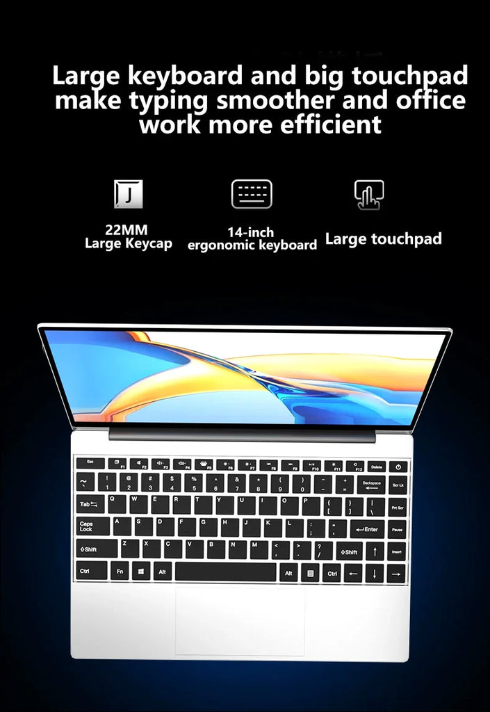 Ultra Slim LENO 14.1" Laptop Intel 4405U Windows11 16GB 2TB SSD 1920*1080 Display Office Gaming Study Computer