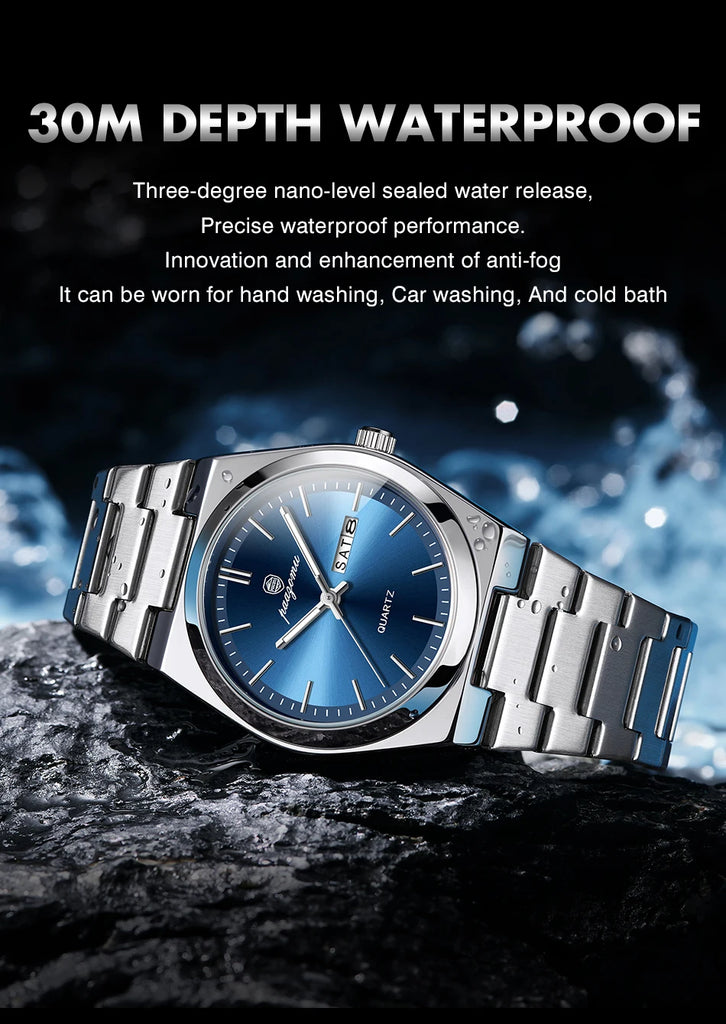 PENGAGAR Luxury Sport Quartz Man Wristwatch Waterproof Luminous Date Week Men Watches Stainless Steel Men's Watch Male Reloj+box