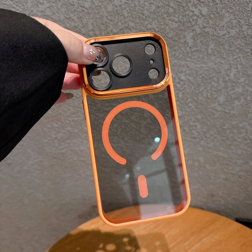 Luxury Transparent for Magsafe Case for IPhone 17 Pro Max 17Air 16 15 14 13 12 11 Pro Max Plating Camera Shockproof Cover