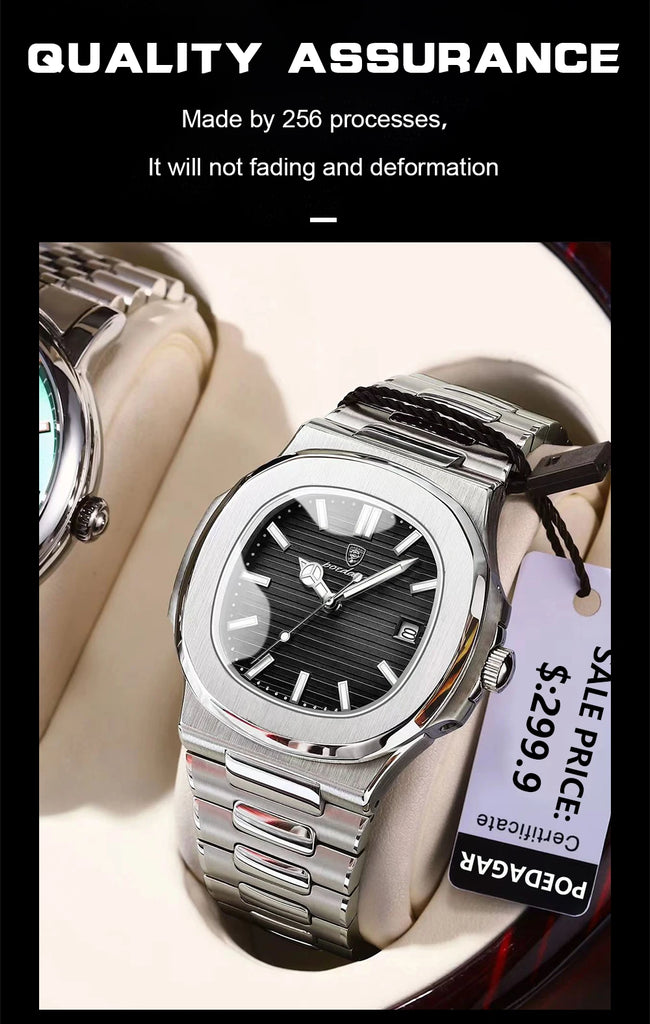 POEDAGAR Top Luxury Brand Man Watch Sports Waterproof Luminous Date Men Wristwatch Square Dial Quartz Men's Watches High Quality