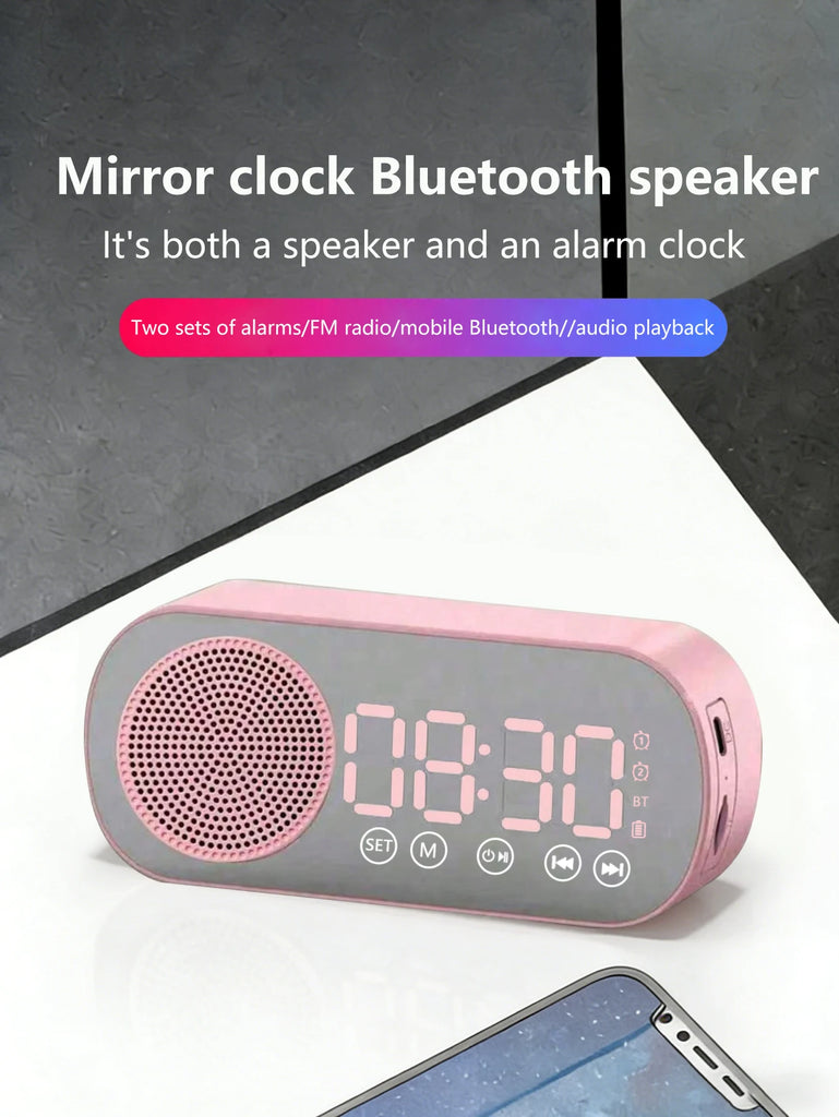 Bluetooth speaker, mirror-faced clock alarm clock smart speaker, bass-heavy FM card insertable small speaker
