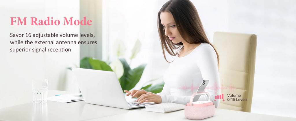 2500mAh Bluetooth Speaker with Wireless Charger, FM Radio & Dimmable Light - Portable Dual Speaker for Bedroom, Office & Gifts