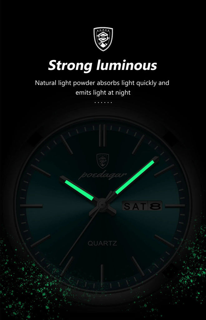 POEDAGAR Luxury Sport Quartz Man Wristwatch Waterproof Luminous Date Week Men Watches Stainless Steel Men's Watch Male Reloj+box