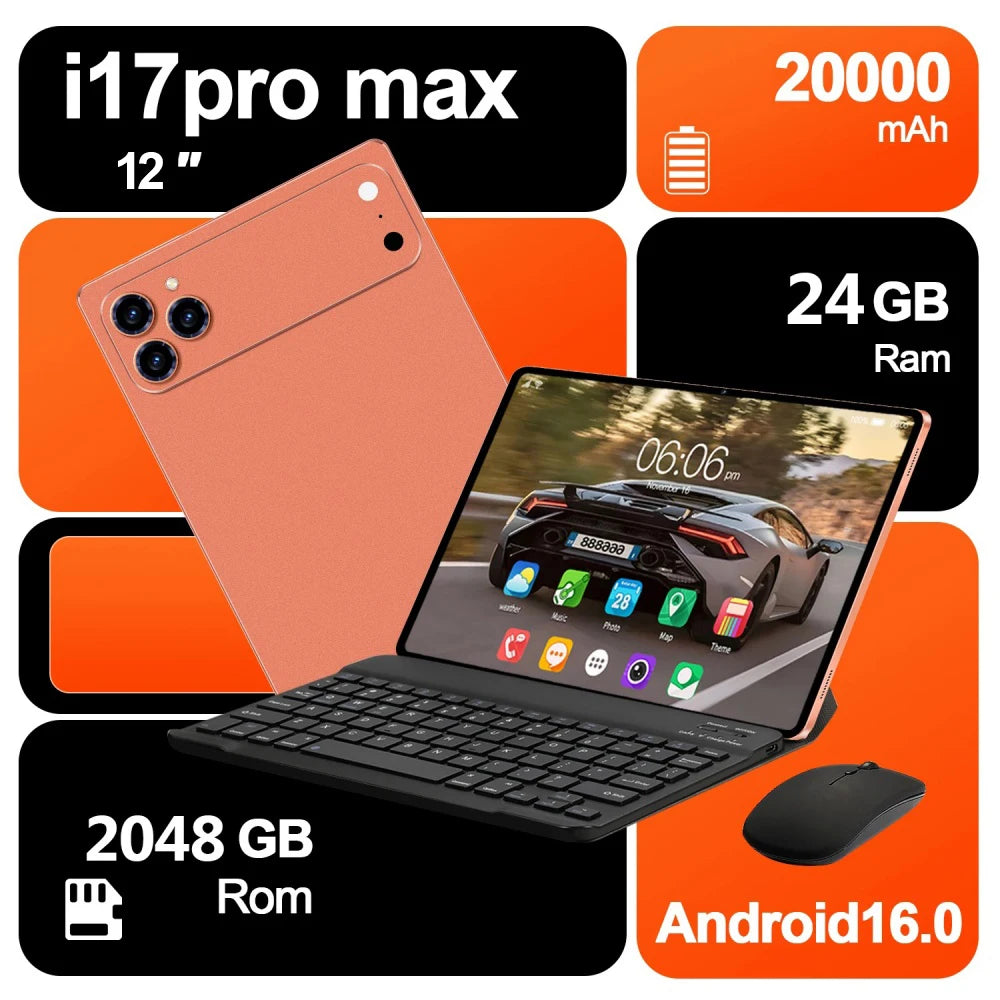 2026 IPad 17 Pro Max 12 Inch Global Original 5G Tablet 24GB 2T Android16 Snapdrago 8gen3 5G Dual SIM Call 20000mAh WIFI Tablet
