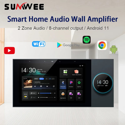 Smart Home Audio system WIFI sound in wall amplifier 8x25W power Built-in Zigbee gateway Android TUYA Device Scene control panel
