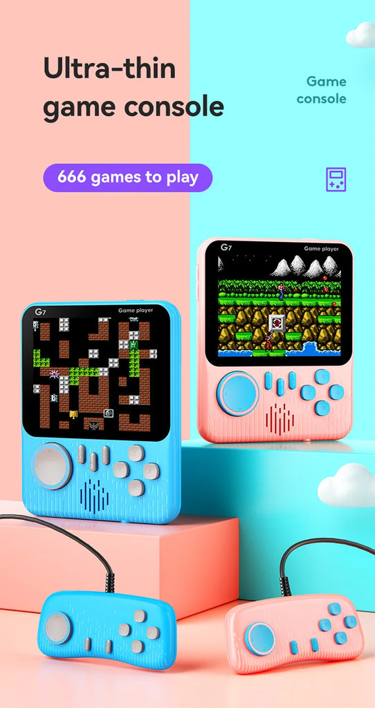 G7 Retro Handheld Game Console, 3.5-Inch LCD,  Built-In 666 Games,Portable Gaming Console, USB Charging Cable, AV Output Cable
