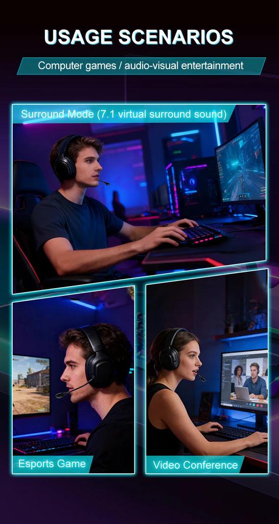 GT808 Gaming Earphones are lightweight and cool wireless stereo gaming headphones suitable for laptops and desktops