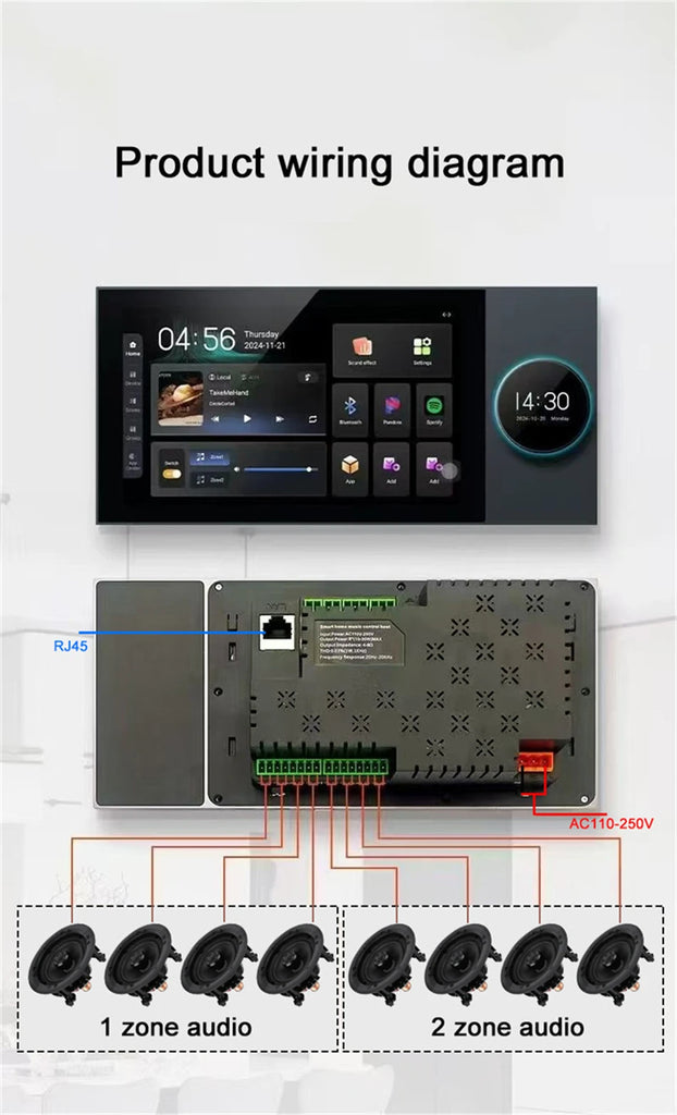 Smart Home Audio system WIFI sound in wall amplifier 8x25W power Built-in Zigbee gateway Android TUYA Device Scene control panel