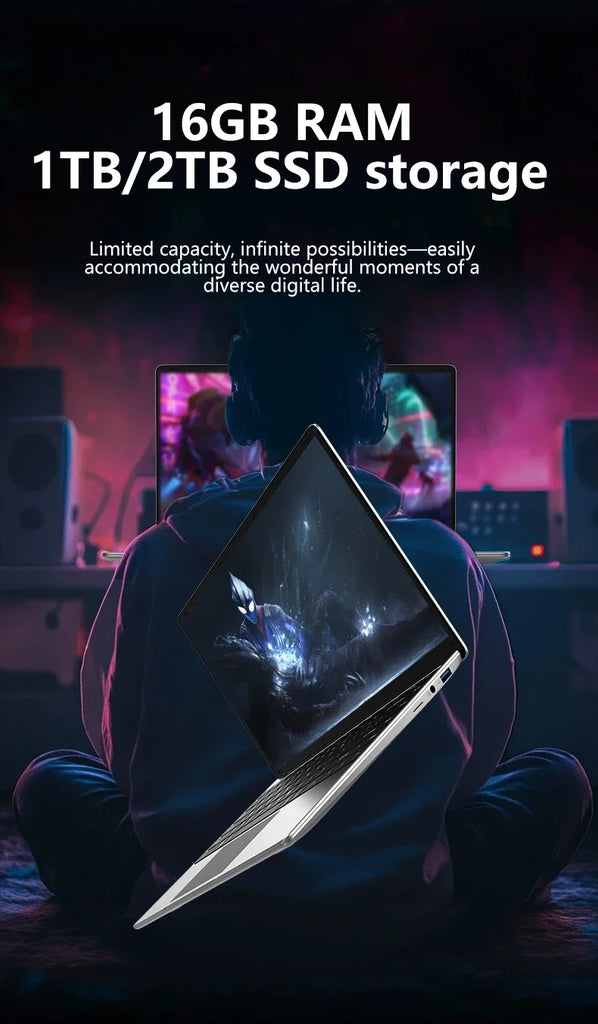 Ultra Slim LENO 14.1" Laptop Intel 4405U Windows11 16GB 2TB SSD 1920*1080 Display Office Gaming Study Computer